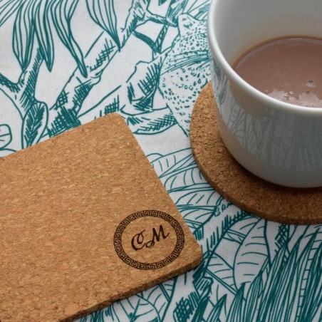 Posavasos de corcho con gravado a 1 color en laser perdurable