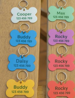 Chapa identificativa para mascotas en forma de hueso – Grabado láser personalizado